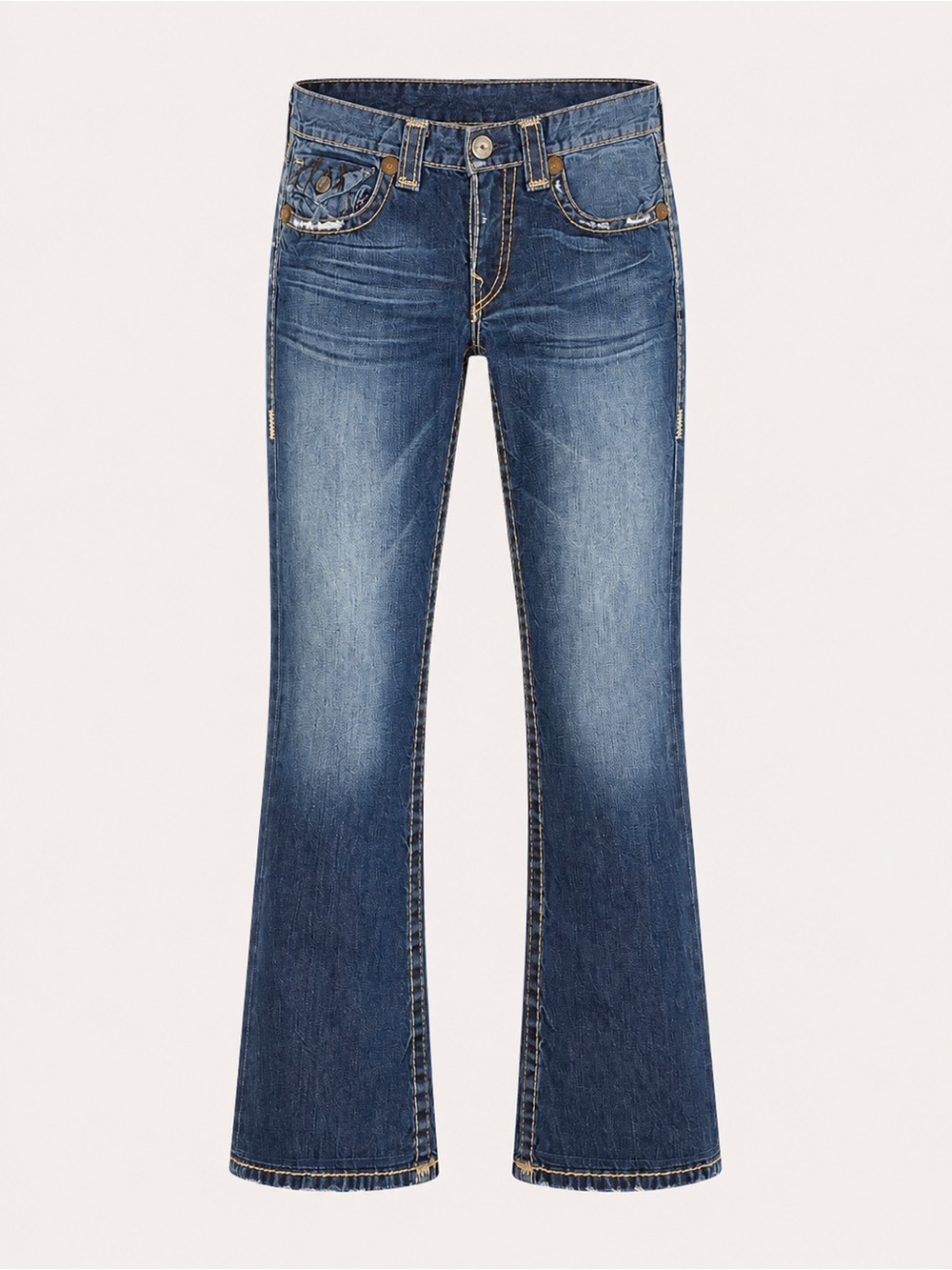 True Religion Joey Bootcut Jeans Blue Size 33 Made USA Y2K Distressed Denim